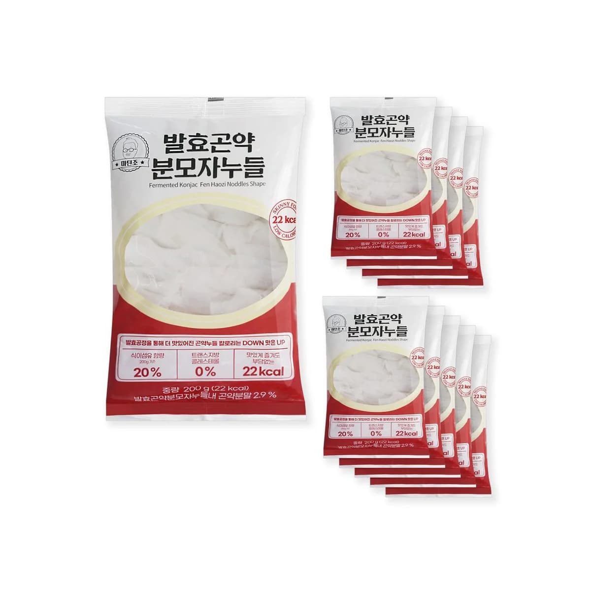 발효곤약 분모자누들 200g 봉지 정면과 10입 구성