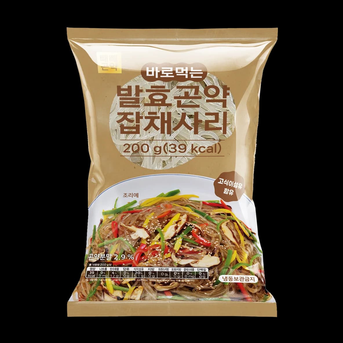 바로먹는 발효곤약 잡채사리 200g 봉지 정면 누끼컷